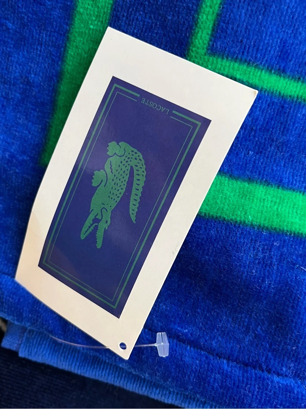 New Lacoste green alligator Blue beach towel.
